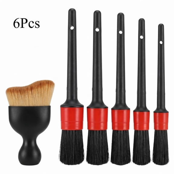 6PCS Car Detailing Brush Set, Soft Boars Hair Brushes, Interior Exterior Car Cleaning Tools