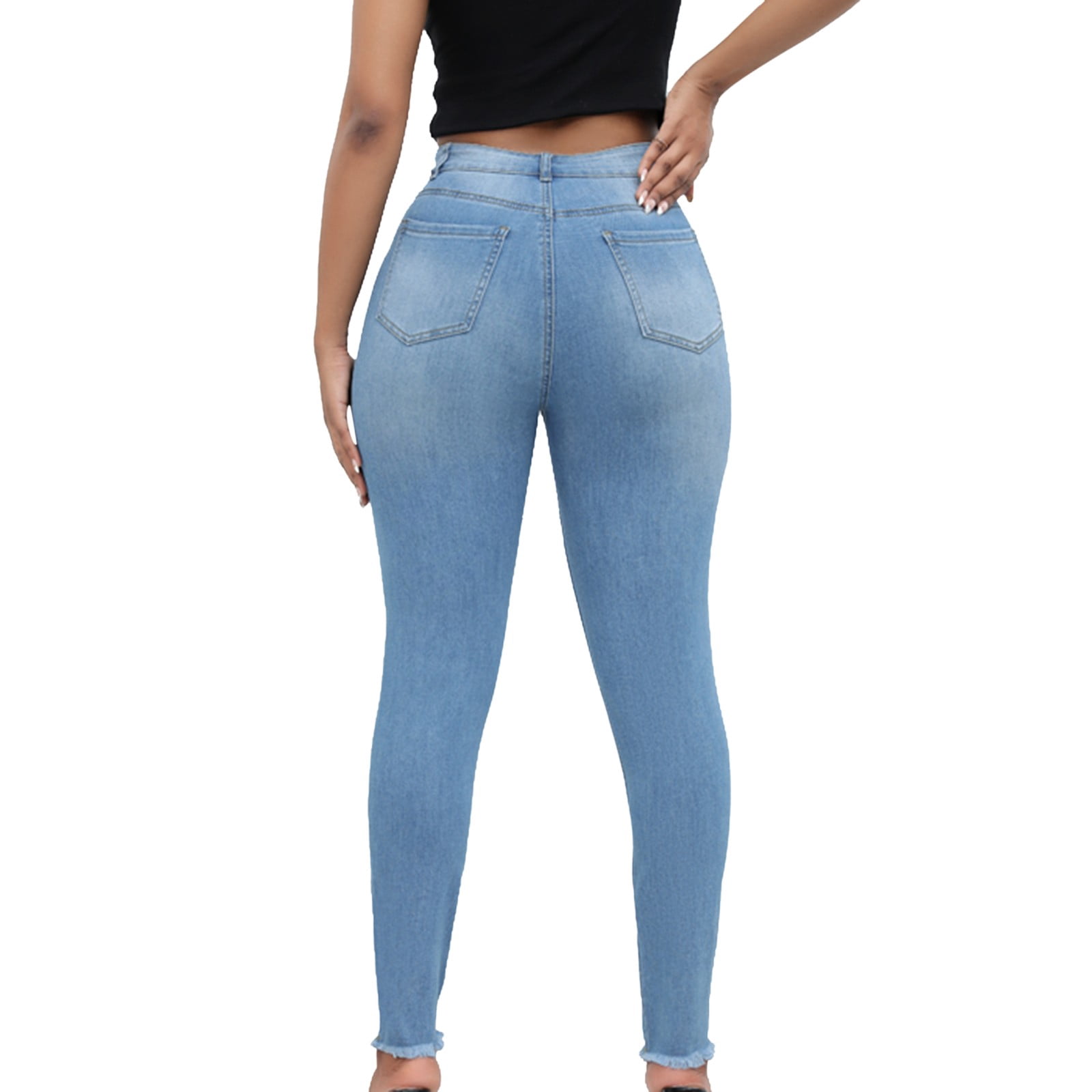 Meufam Women's Stretch Skinny Ripped Jeans - Distressed Denim With Zipper & Knee Holes (Slim Fit)