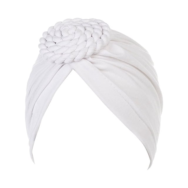 Minnieouse Turbante tejido nudo estilo étnico musulmán Hijab sombrero Donut cubierta diadema gorras Bonnet decoración del cabello para mujeres Sombreros Blanco Minnieouse AP011270-04B