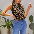 thumbnail image 5 of Beige Leopard Spots Black Background Blouses Women Bow Tops Elegant Sleeveless Office Work Shirt Casual Holiday Women's Tops, 5 of 6