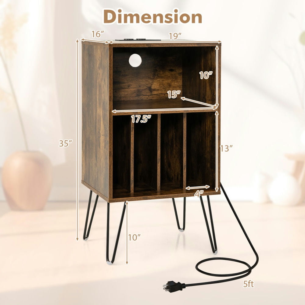 Finihen Record Player Stand, Turntable Stand, Record Player Stand with Charging Station, for Living Room, Bedroom, Rustic Brown Finihen Record Player Stand, Turntable Stand, Record Player Stand with Charging Station, for Living Room, Bedroom, Rustic Brown