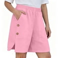 thumbnail image 6 of HBYJLZYG Women's Elastic Waist Shorts with Side Button Details and Large Patch Pockets, Casual Cotton Linen Blend Summer Shorts for Vacation and Daily Wear, 6 of 6