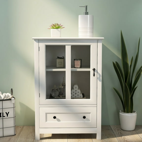 GIA Design Group Modern White Buffet Cabinet Glass Doors,Sideboard Kitchen Cupboard Dining Room