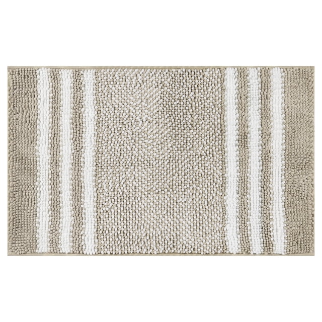 Alfombra de baño de chenilla a rayas REGALWOVEN con bordes, tapete de baño antideslizante, lavable a máquina en color caqui 20" x 32"