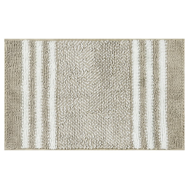 Alfombra de baño de chenilla a rayas REGALWOVEN con bordes, tapete de baño antideslizante, lavable a máquina color caqui 16" x 24"