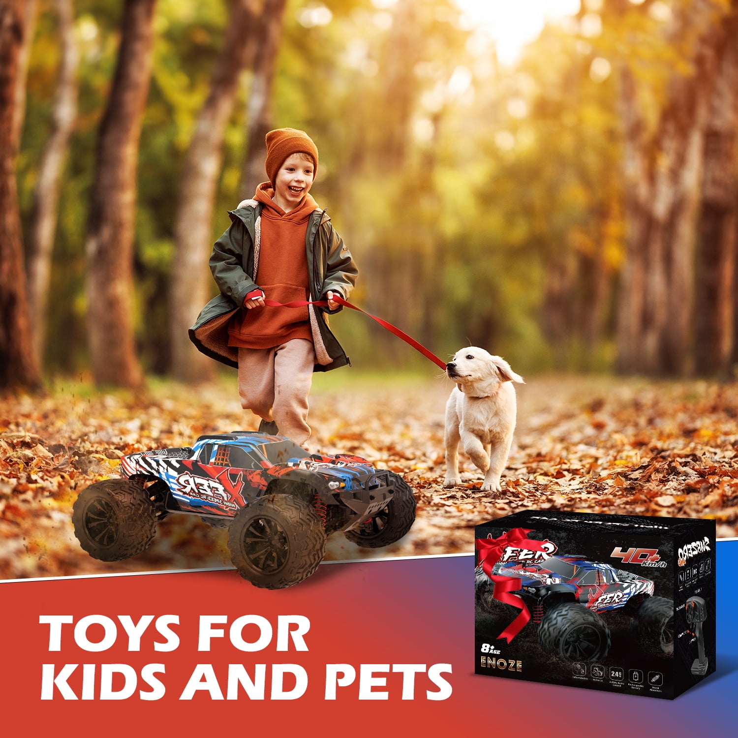 JoyStone RC Cars High Speed Remote Control Truck, 1:16 Scale 30+MPH RC Vehicle with LED Lights, 4WD All Terrain Offroad Truck with 2 Batteries, Gifts for Kids Adults