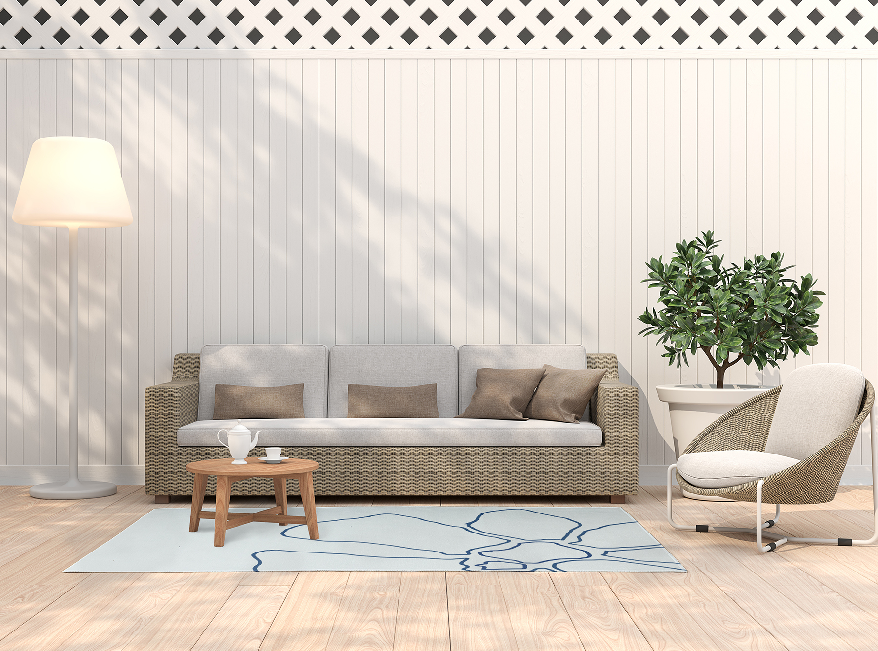 Simply Daisy 5' x 7' Blue/White Petal Lines Spring Chenille Indoor/Outdoor Rug
