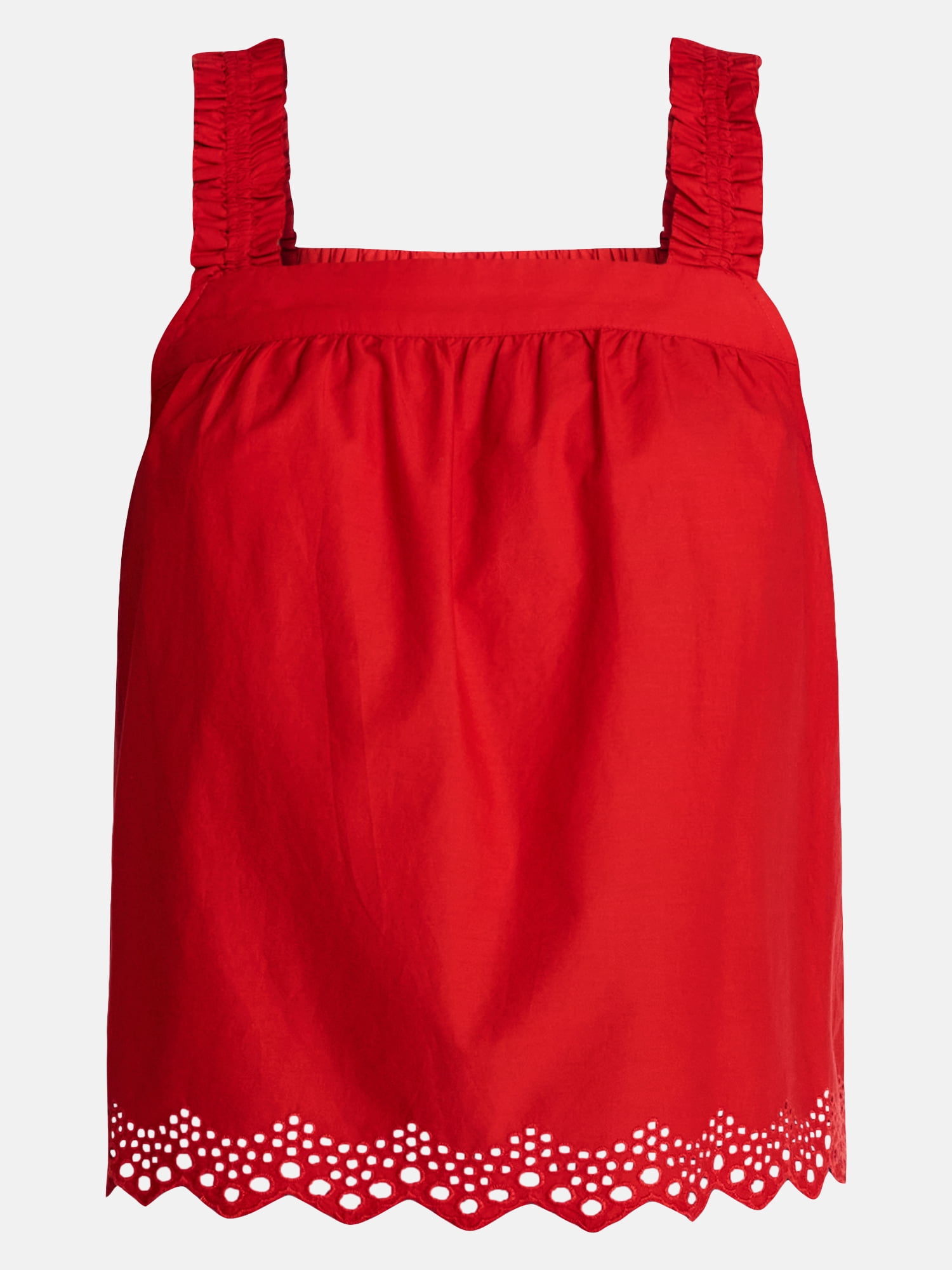 Time and Tru Women’s Eyelet Trim Cotton Tank Top, Sizes XS-XXXL