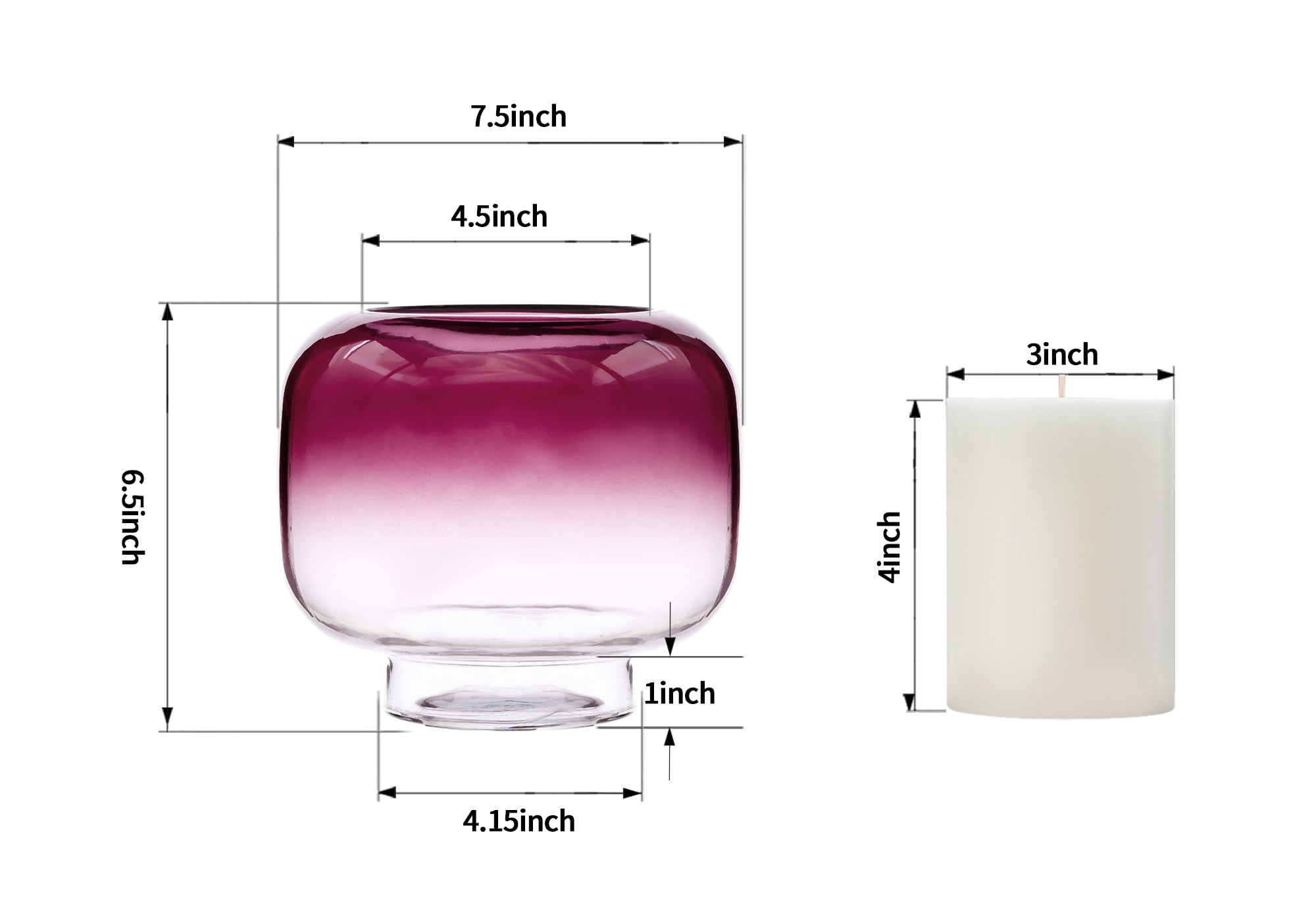 Mainstays 6.5" Purple Ombre Glass Hurricane Pillar Home Candle Holder Medium