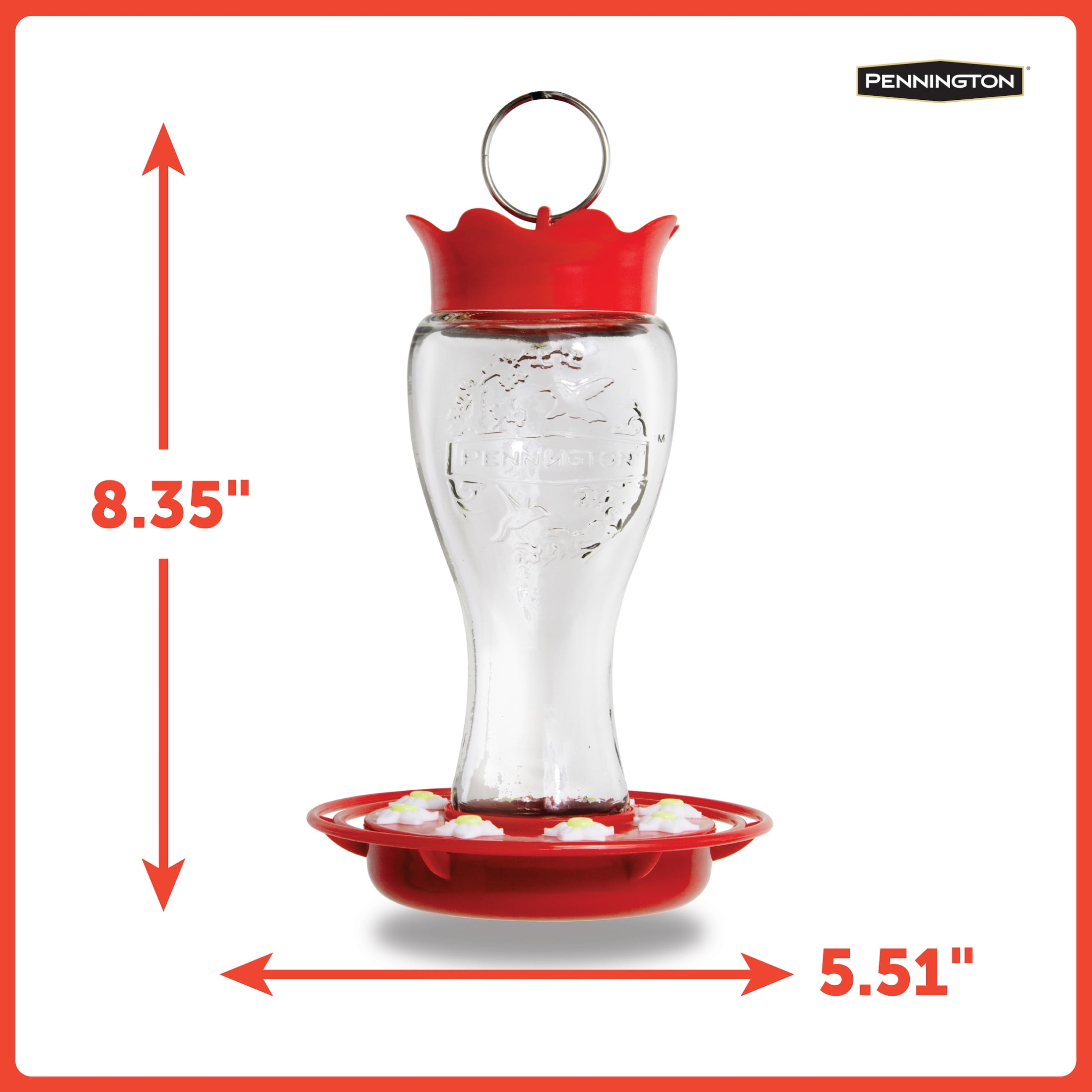 (6 pack) Pennington Glass Red Hummingbird Feeder, 16 oz Nectar Capacity