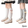 thumbnail image 2 of Esaierr 2 Pairs Toddler Girls Cotton Socks for Kids Girls Knee High Socks Cozy Colorful Fashion Casual Socks for 3-12Y, 2 of 5