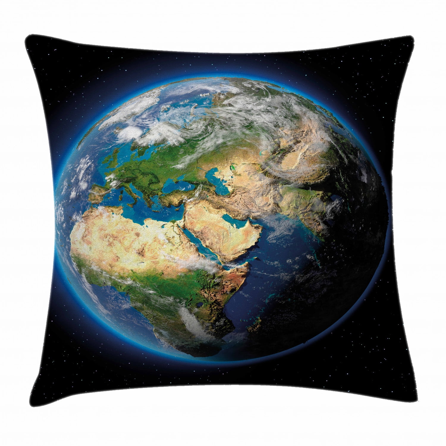 Earth Throw Pillow Cushion Cover, Vivid Earth Globe with Blue Seas Greenery Volumetric Clouds