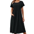 thumbnail image 3 of Avolia Plus Size Women Short Sleeve Dress with Pockets Pleats Round Neck Lightweight Casual Wear Black L, 3 of 7