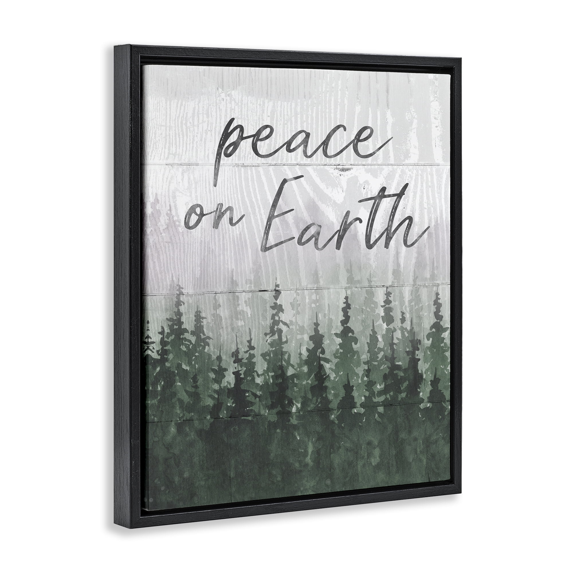 Stupell Industries Rustic Peace on Earth Holiday Painting Black Floater Framed Canvas Art Prints Wall Art, 25 x 31