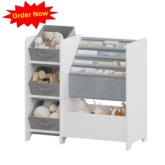 Tcbosik 4-Tier Book Shelf with Storage, Bookcase with 3 Collapsible Fabric Drawers, Display Rack for Bedroom, Hallway, Living Room, White