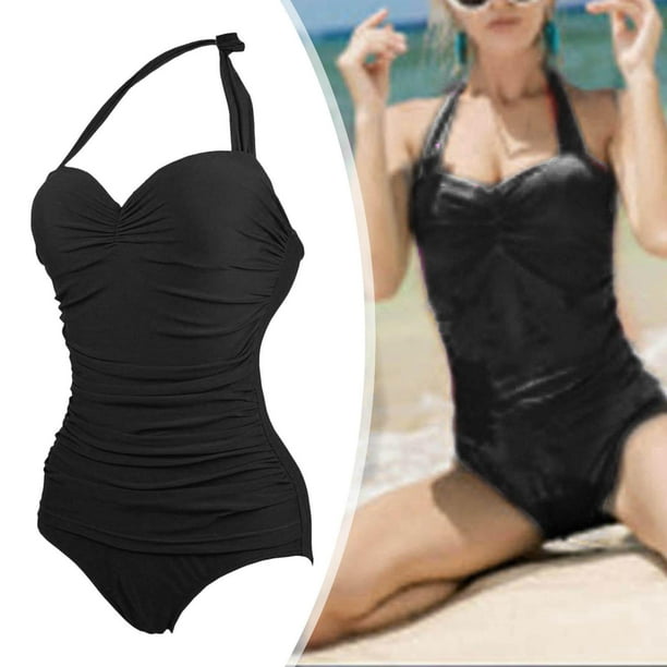 Traje de bano de una pieza para mujer con Halter Traje de bano de moda Traje de bano Negro L jinwen Traje de bano de una pieza para mujer Walmart en