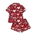 thumbnail image 4 of Dwralegc Valentines Pajamas for Women Set Love Heart Print Lapel Short Sleeve Button Down 2 Piece Pjs Shorts Set Loungewear Sleepwear Loose Fit Pajamas and Shorts Deep Red S, 4 of 5