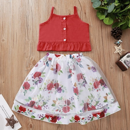 

dmqupv Baby Boy Fall Clothes 3-6 Months Toddler Girls Sleeveless Suspenders Tops Summer Flowers Prints Baby Girl Floral Wrap Red 3-4 Years