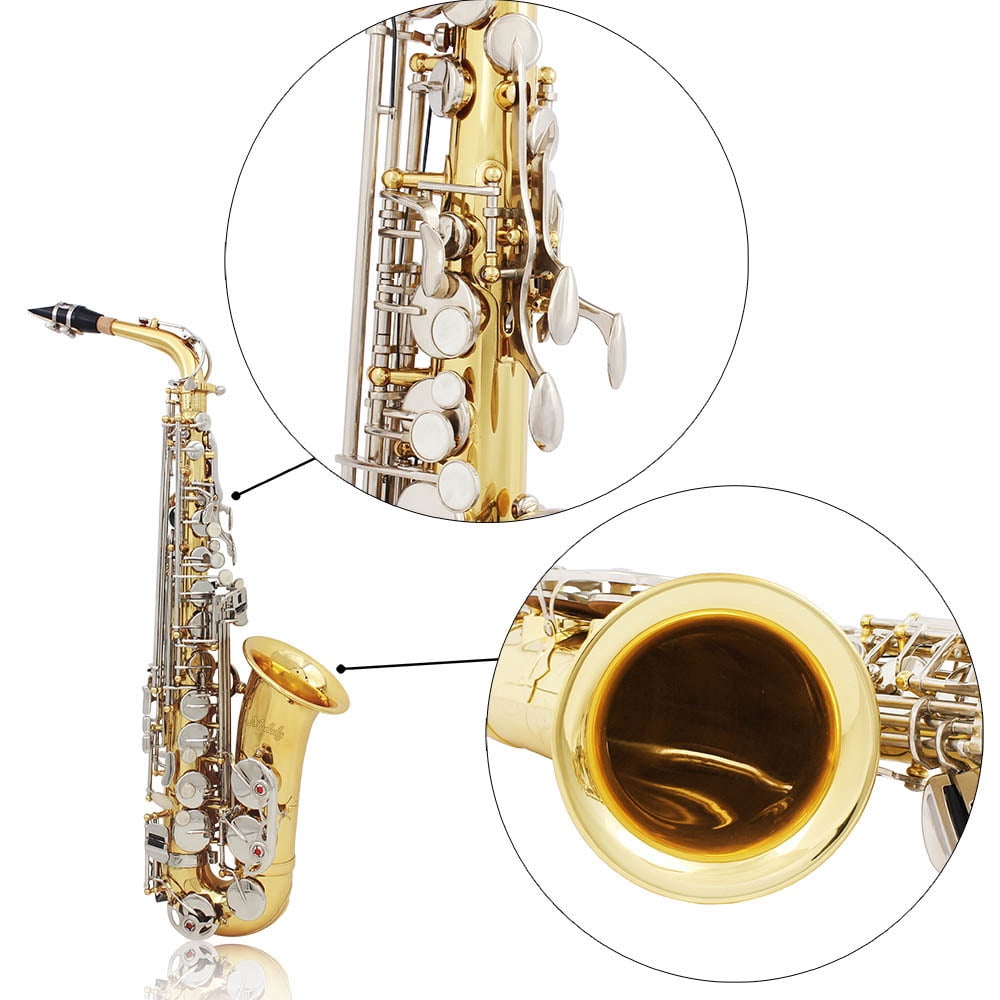 Muslady Eb Alto Saxophone Brass E-Flat Musical Instruments with Case, Tuner, Mouthpiece, Reeds, Cleaning Cloth