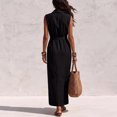 thumbnail image 3 of Morttic Women's Elegant Solid Color Lapel Sleeveless Belted Front Button with Pockets Split Hem Vacation Shirt Maxi Dress Black，XL, 3 of 4