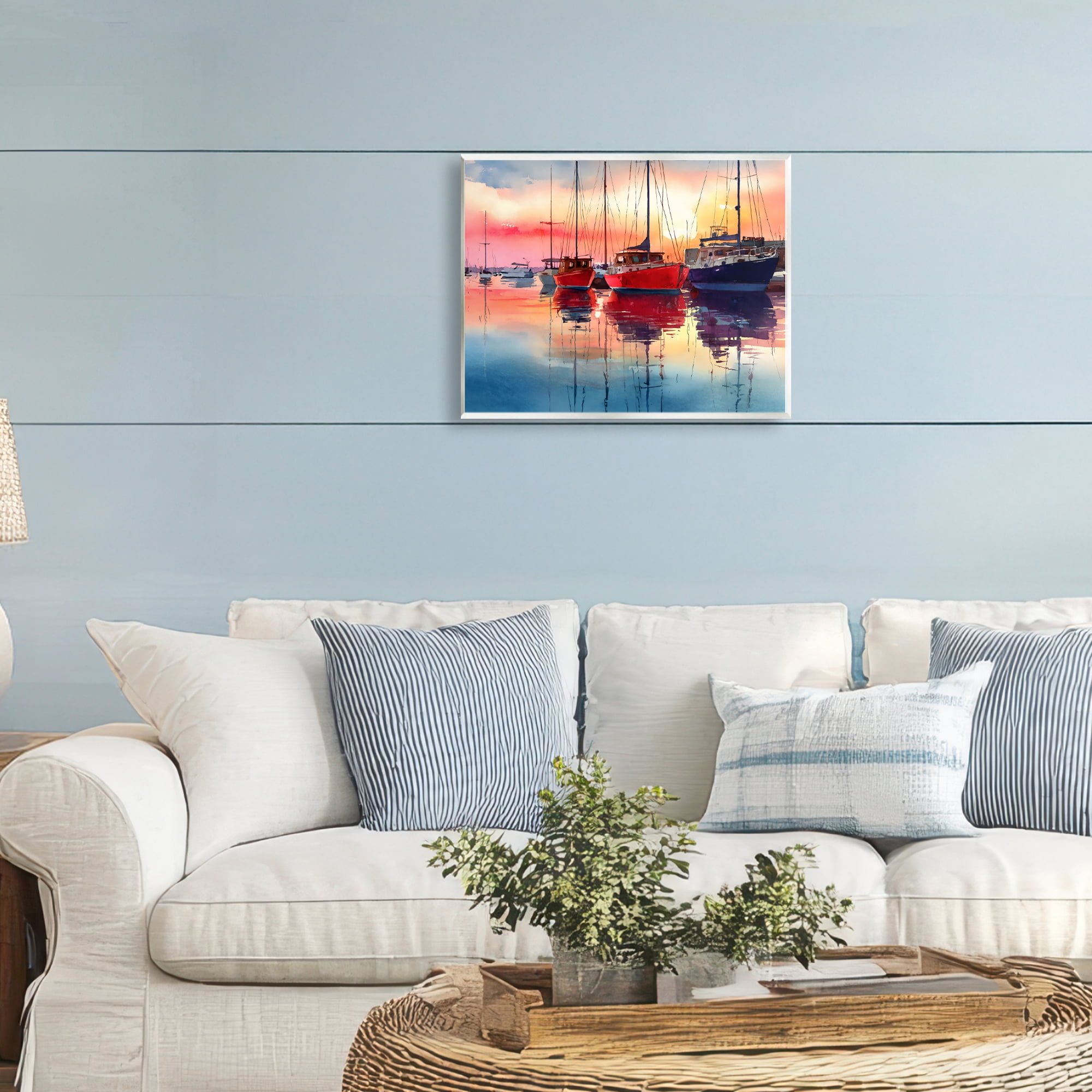 Stupell Industries Red & Blue Boats at Sunset Wall Plaque Art, design by Franklyn Gregory