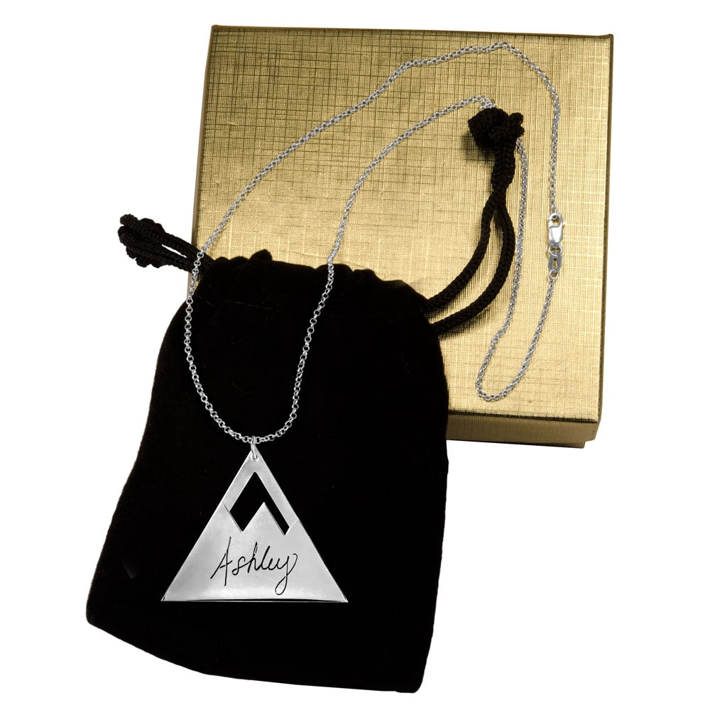 Personalized Engraved Handmade Mountain Name Pendant in Sterling Silver or 14K Gold Plated Sterling Silver