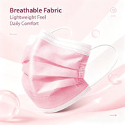 GTT Disposable Ear‑Loop Face Masks, ASTM Level 1, Pink, 50 Pieces, Latex‑Free, Breathable 3‑Ply Protective Masks for Daily Use