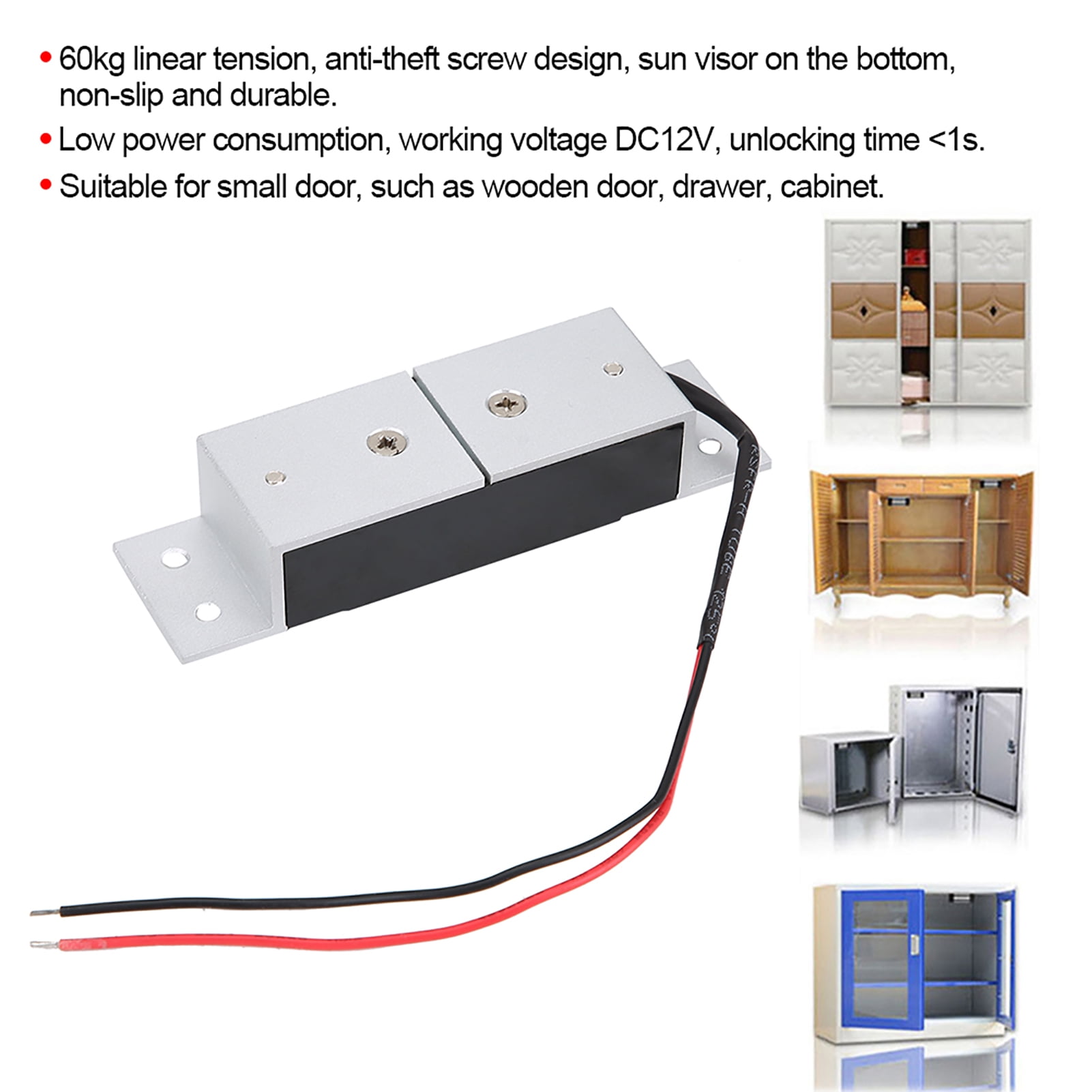 YAHHU DC12V 60KG 132 Lbs Mini Magnetic Electromagnetic Door Cabinet Drawers Lock For Enhanced Home Security Easy Installation Durable Alloy Steel Construction 5.51 Inches / 14 cm