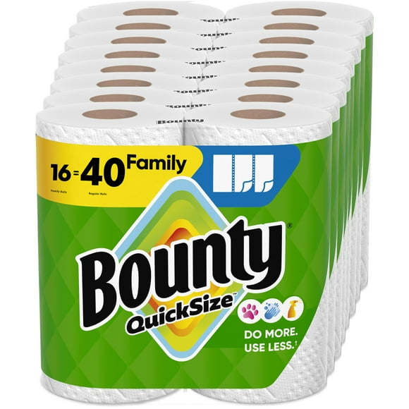 Bounty Paper Towels Quick Size, White, 16 Family Rolls = 40 Regular Rolls (Packaging May Vary)