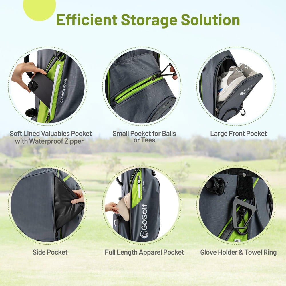 Resenkos Lightweight Golf Stand Bag with 8-Way Divider & 5 Pockets - Gray