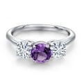thumbnail image 3 of Gem Stone King 925 Sterling Silver Purple Amethyst and White Moissanite Engagement Ring for Women | 2.00 Cttw | Round 6MM | Gemstone February Birthstone | Size 8, 3 of 7