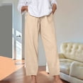 thumbnail image 2 of Women's Solid Color Loose Comfortable Linen Drawstring Straight - Leg Casual Pants, 2 of 8
