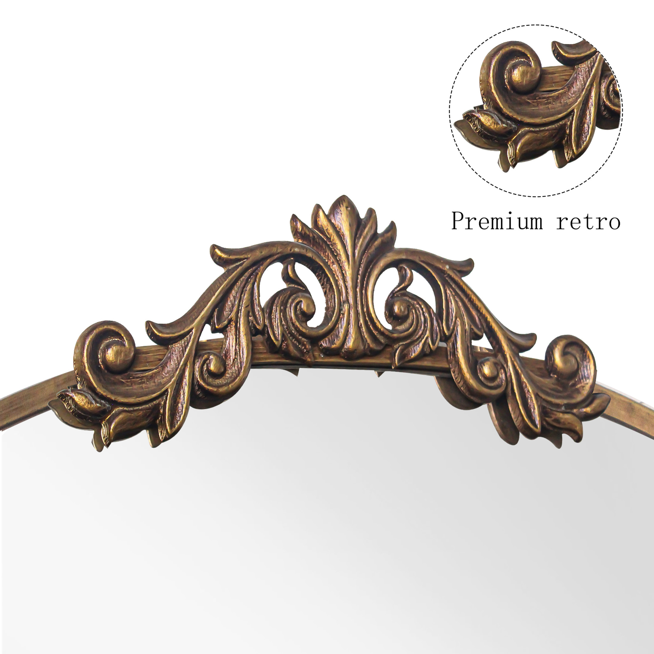 Noble House 24" Vintage Ornate Arched Wall Mirror with Metal Frame, Baroque Decorative Dressing Mirror, Antique Bronze