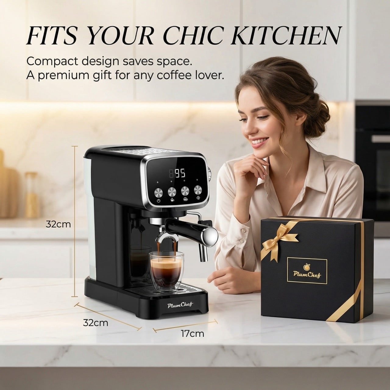 20 Bar Vertical Espresso Machine, Milk Frother, Built-in Cup Warmer, 43oz Detachable Water Tank. Compact Coffee Maker for Espresso, Americano, Latte, Digital Screen Control, Black.
