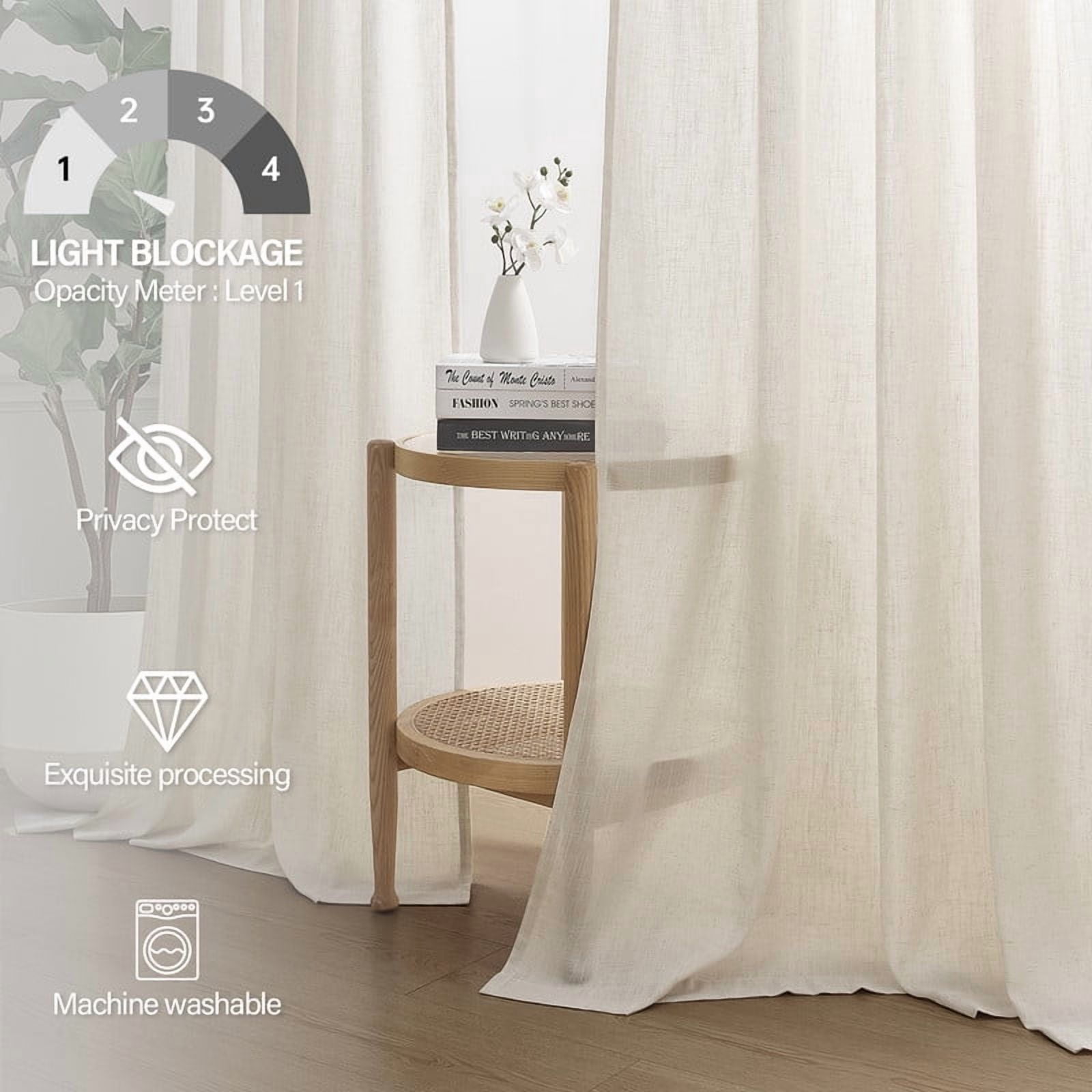 Topfinel Linen Curtains Soft Textured Semi Sheer Light Filtering Drapes Rod Pocket Back Tab Window Treatments for Living Room Bedroom, Oatmeal, 50x90 inch, 2 Panels