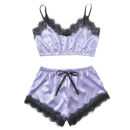 

Qcmgmg Women Bra Eyelash Two Piece Pjs Bow Lace Sleepwear Pajamas Set