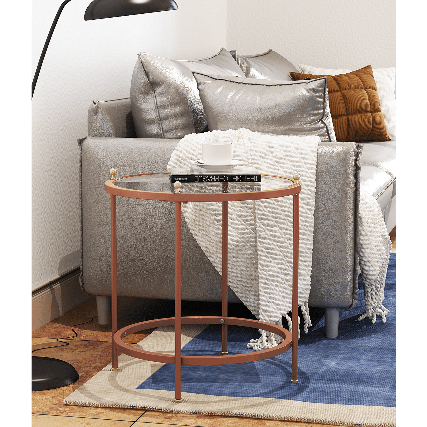 Kepooman 21.60" Coffee Table, Carbon Steel Coffee Table for Office, Sofa Center Table for Living Room, Rose Gold