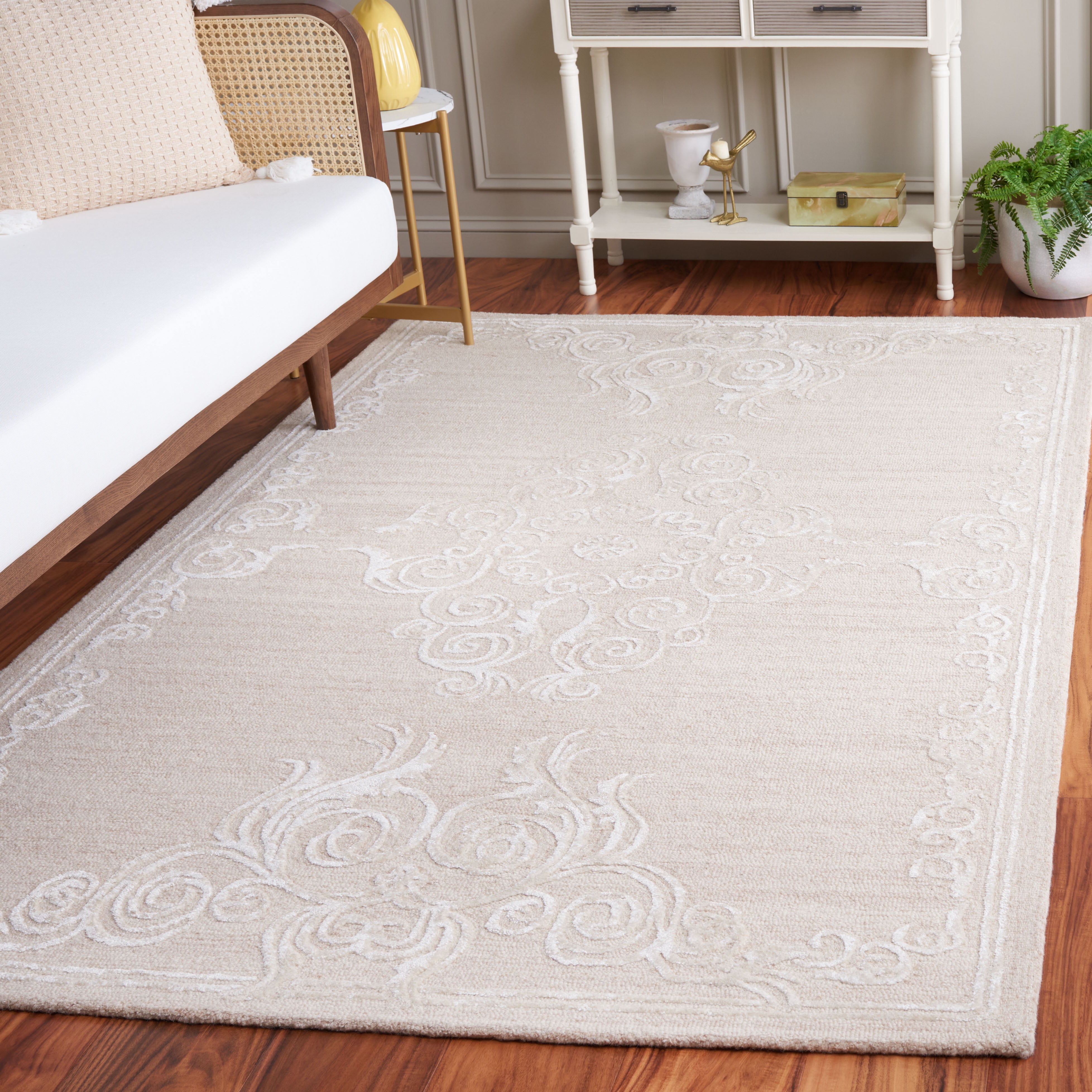 SAFAVIEH Glamour Euler Abstract Area Rug, Light Brown/Ivory, 6' x 6' Square