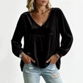 thumbnail image 6 of Xdegoge Women's Long Sleeve V Neck Tops Velvet Blouses Lace Trim Peplum Babydoll Shirts Casual Fall Tunic Tops for Women, 6 of 7