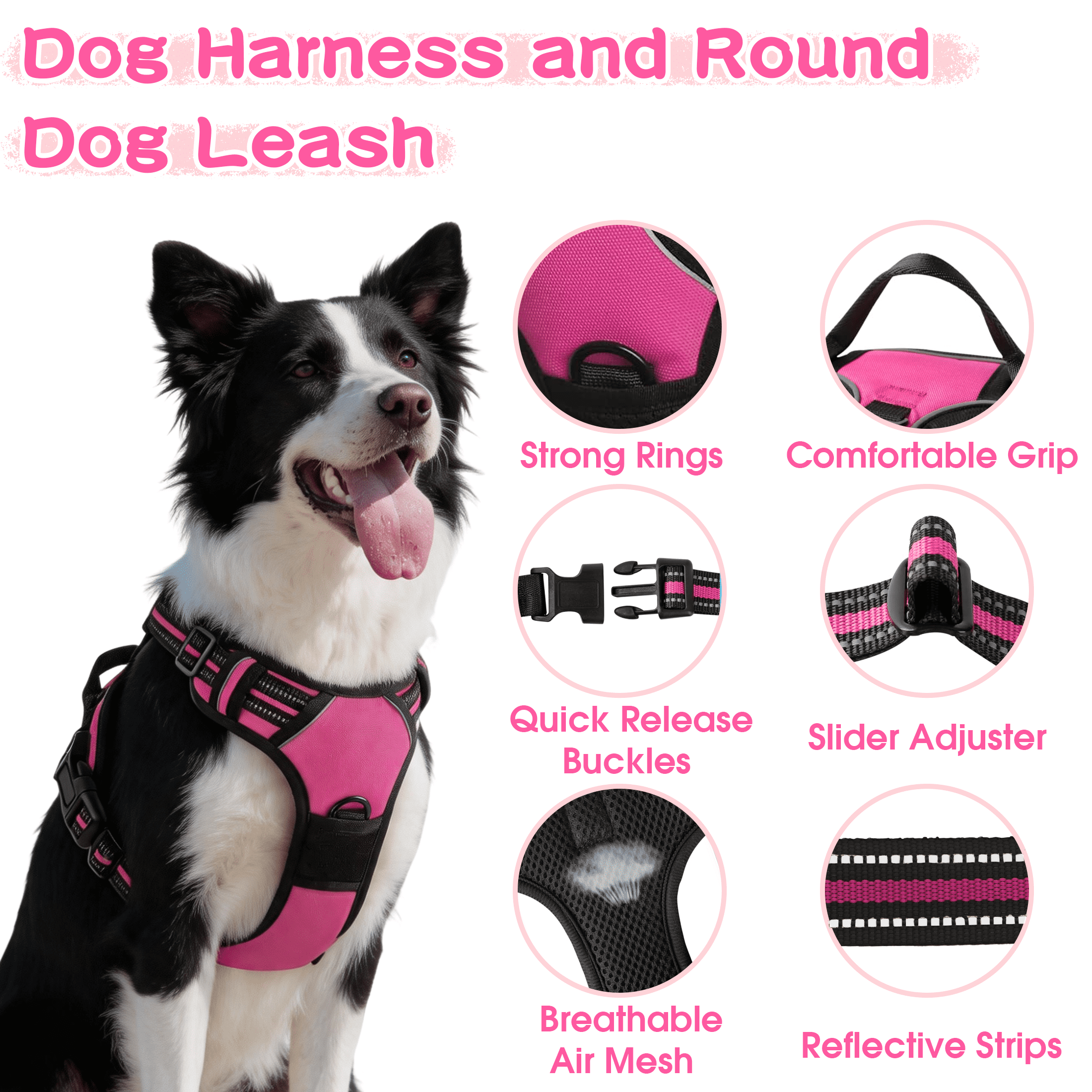 No Pull Dog Harness for Large Dogs, Dog Harness and Leash Set, Heavy Duty Dog Harness for Large Dogs, No Pull Adjustable Pet Harness for Medium Large Dogs