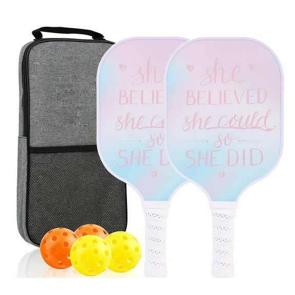 ENFOURCLASS Pickleball Paddle Set (2 Paddles, 4 Balls, Carry Bag) - Fiberglass Surface, Cushion Grip, Pink Design - Unisex, Ideal for Beginners to Pros