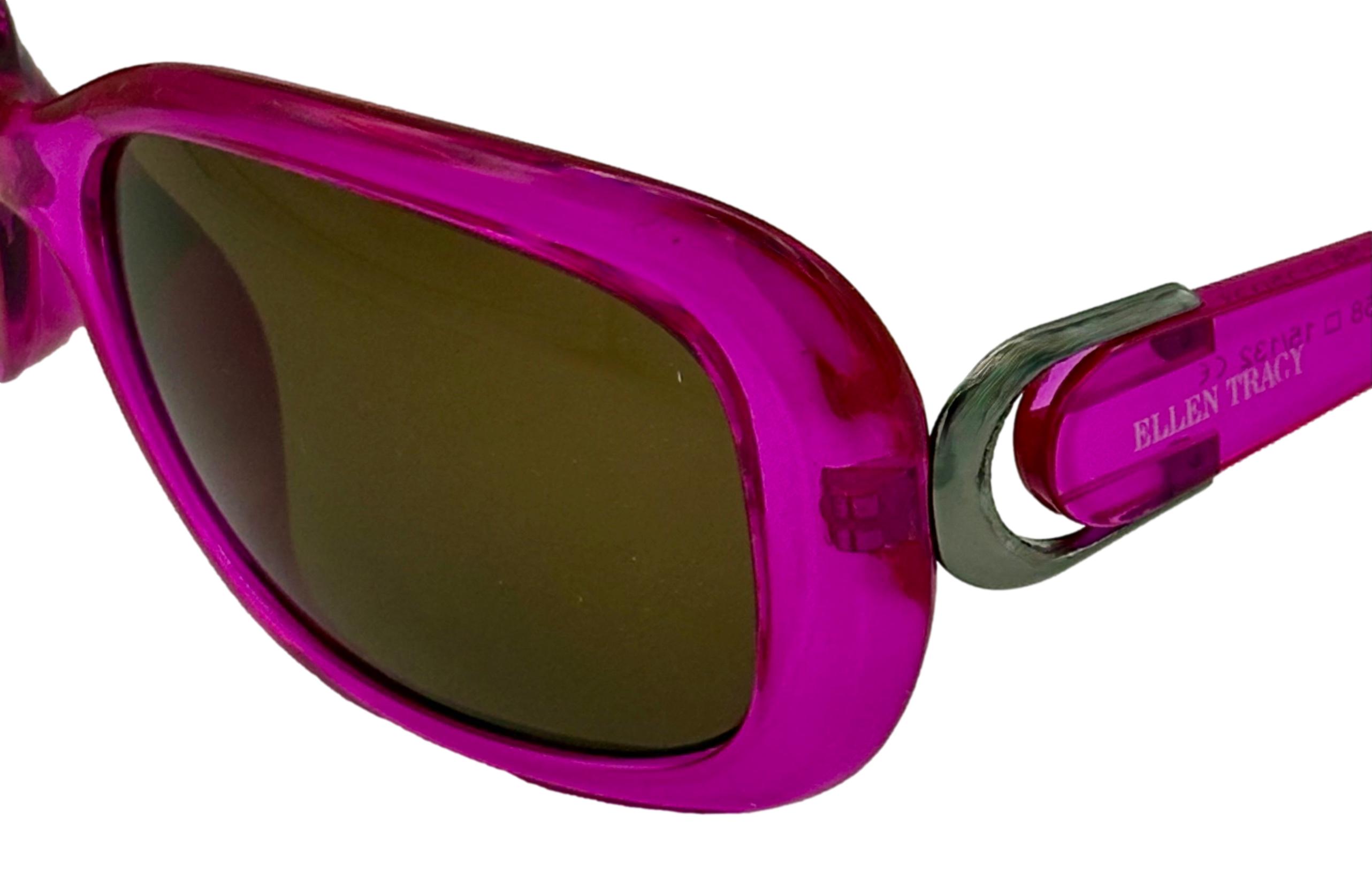 Ellen Tracy Womens Fuchsia Crystal Plastic Rectangle Sunglass, Smoke Lens 537 3