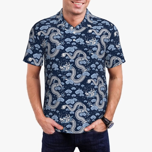 Balery Dragons Camisa Polo de Hombre con Estampado, de Manga Corta y Tejido Medio, Camisa Tipo Golf Polo-4X-Large