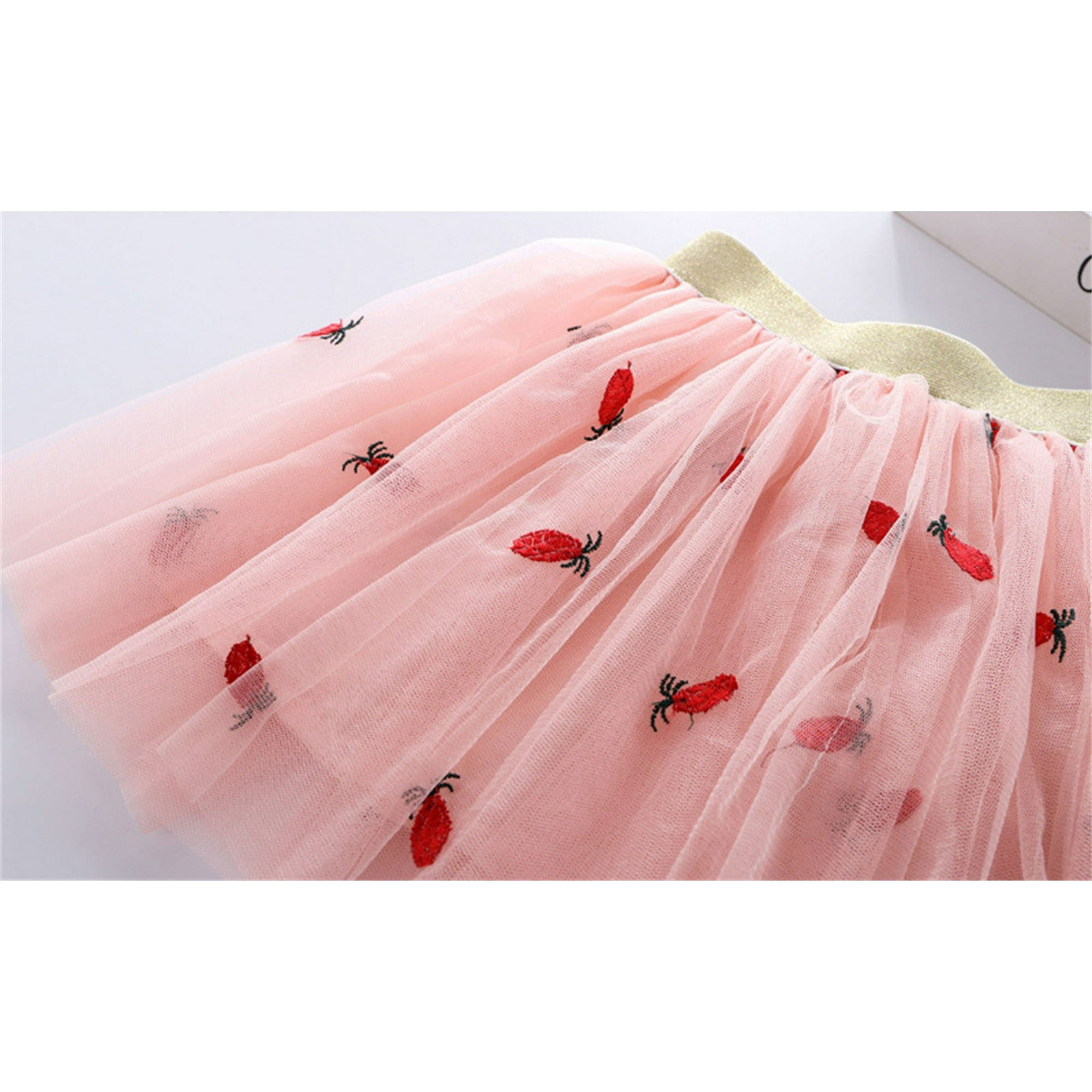 Toimothcn Girls Tulle Skirts Casual Cherry Embroidery Mesh Lace
