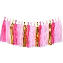 CUGBO Christmas Tassel Garland, DIY Tissue Paper Tassel Garland Kit Banner Table Decor for Wedding Birthday Anniversary Party (50 Pack, Pink Set)
