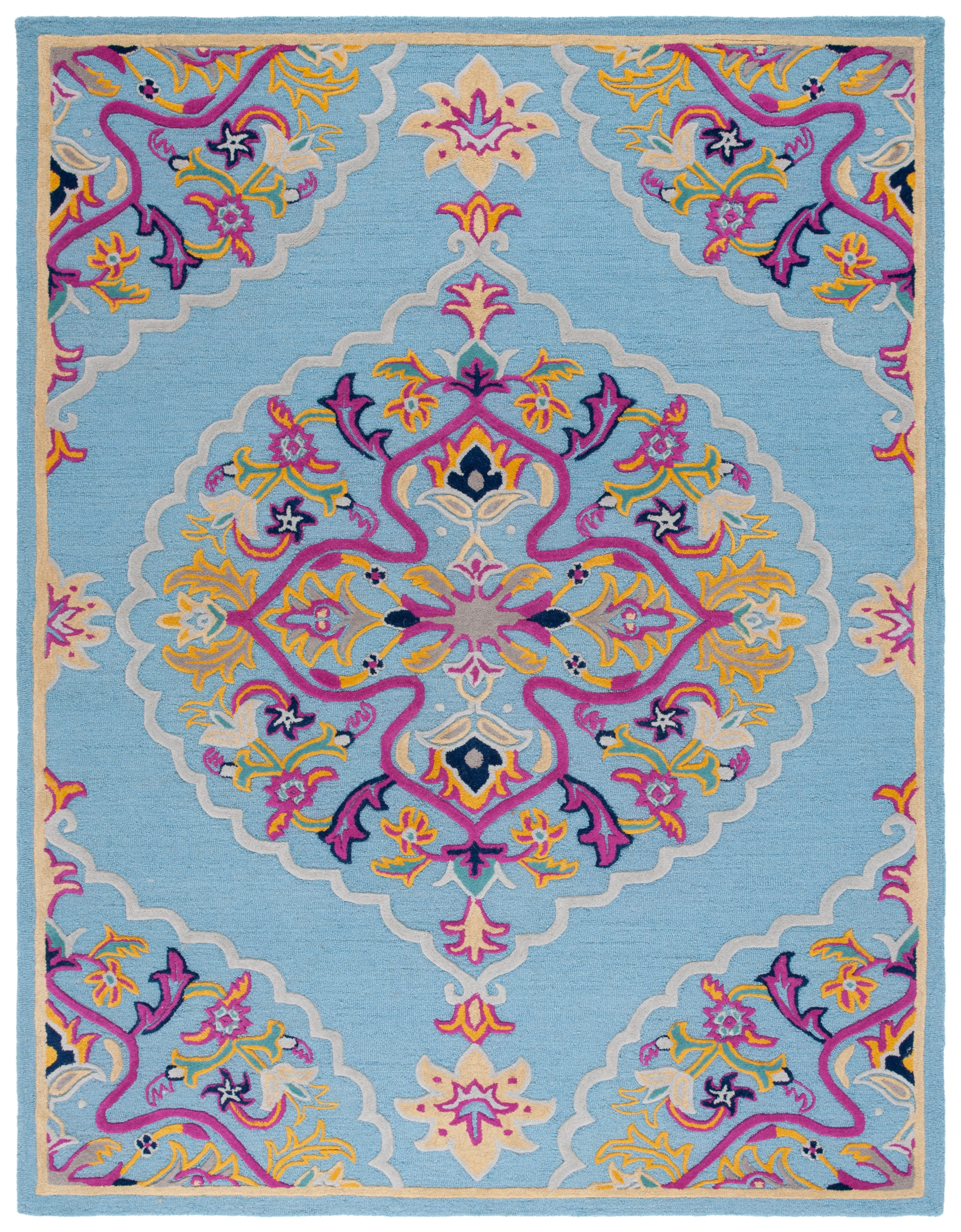 SAFAVIEH Bellagio Rio Floral Wool Area Rug, Light Blue/Multi, 8' x 10'