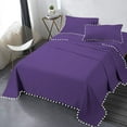 thumbnail image 2 of D.N.G. BEDDINGS 4 Piece Pom Pom Sheet Set 12 Inch Deep Pocket, White Pom-Pom Fringe Solid Pattern, 800 Thread Count 100% Egyptian Cotton (Solid Purple Color, Cal-King Size), 2 of 8