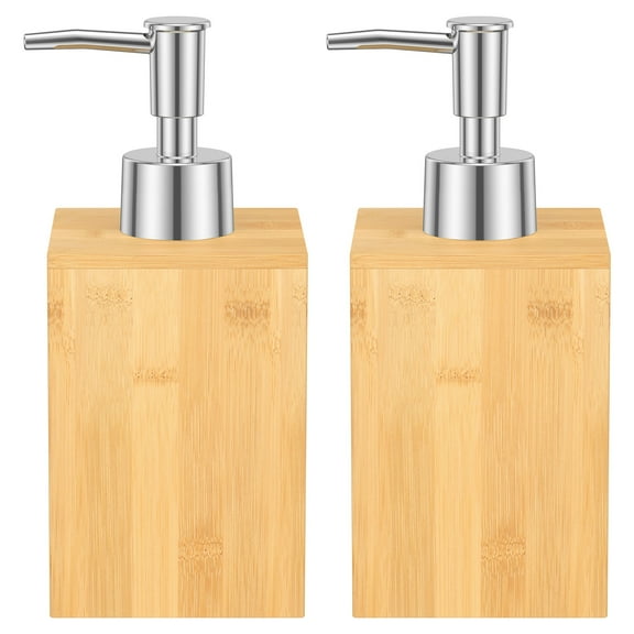 2/4Pcs Bamboo Soap Dispenser with Stainless Steel Pump 8.45oz Refillable Wood Soap and Lotion Pump Dispenser for Kitchen Bathroom Hotel