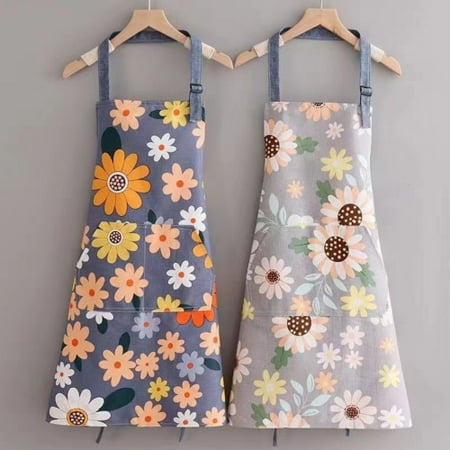 

Cheers US Women Kitchen Apron Cotton Canvas Flower Apron Floral Pattern Apron with Pockets for Women Chef Apron