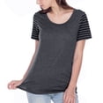 thumbnail image 1 of Kavio! Women Striped Jersey Multi Contrast Short Sleeve Striped Heather/Black XL, 1 of 1